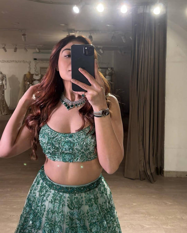 Mint Green Rainbow Sequin Lehenga Choli ClothsVilla