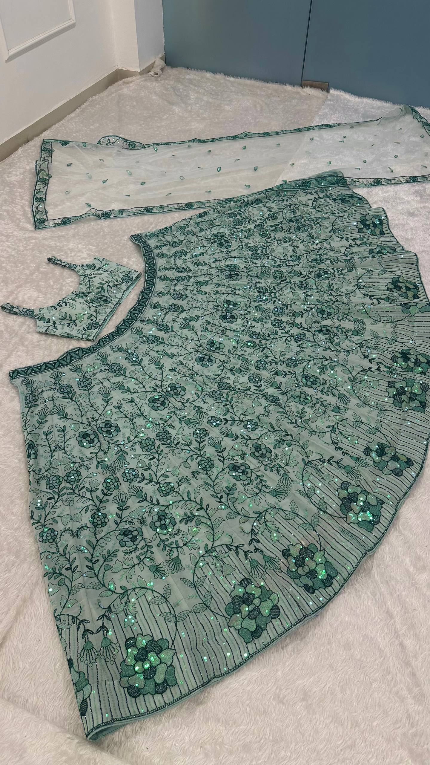 Mint Green Rainbow Sequin Lehenga Choli ClothsVilla