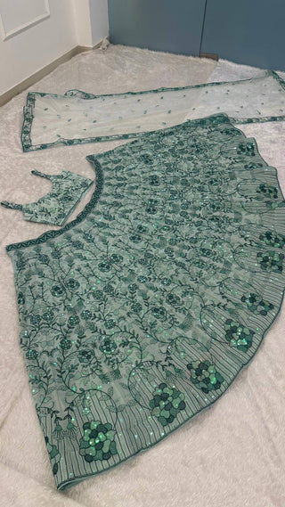 Mint Green Rainbow Sequin Lehenga Choli ClothsVilla