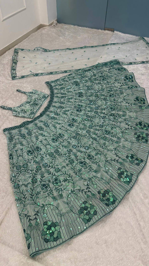 Mint Green Rainbow Sequin Lehenga Choli ClothsVilla