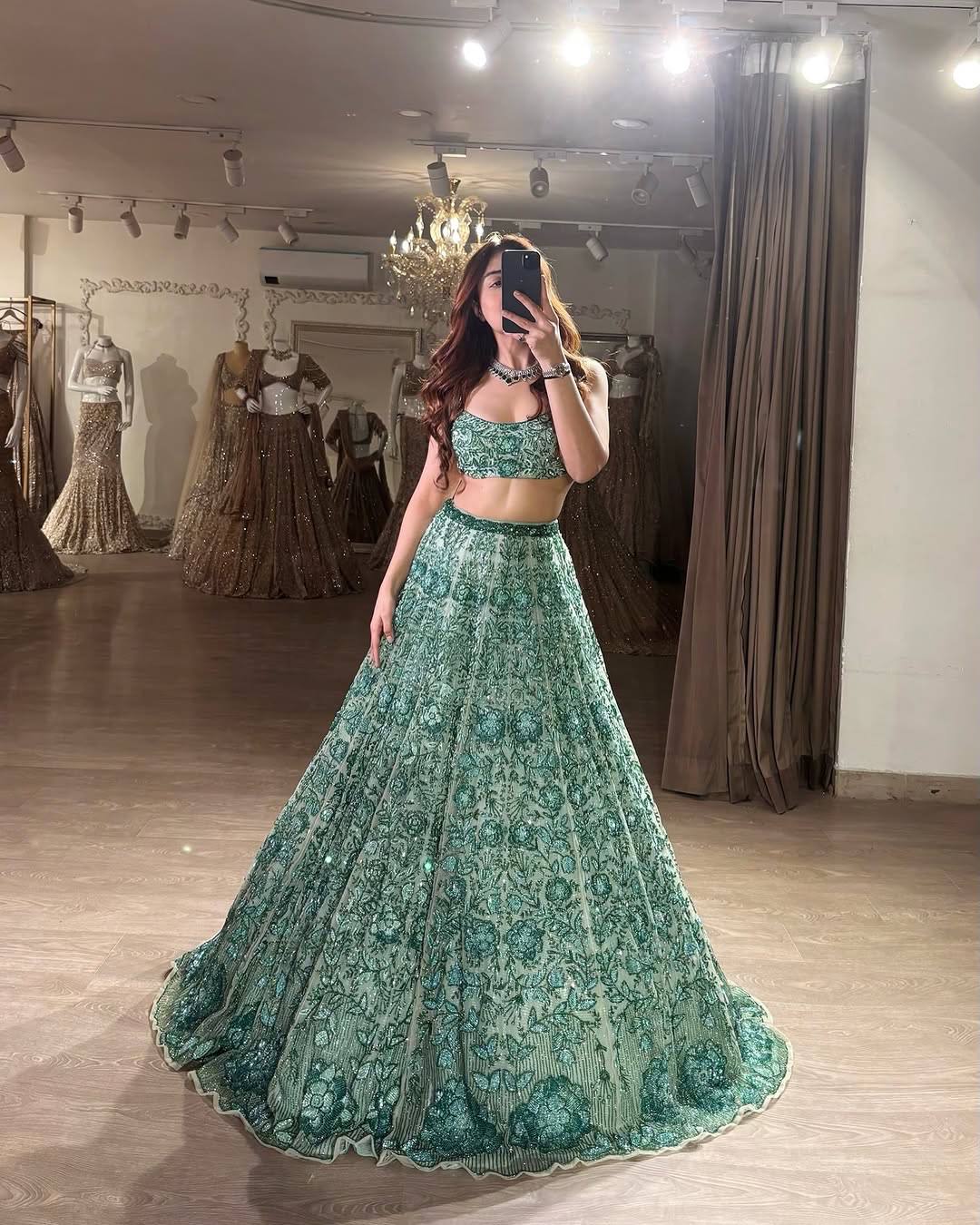 Mint Green Rainbow Sequin Lehenga Choli ClothsVilla