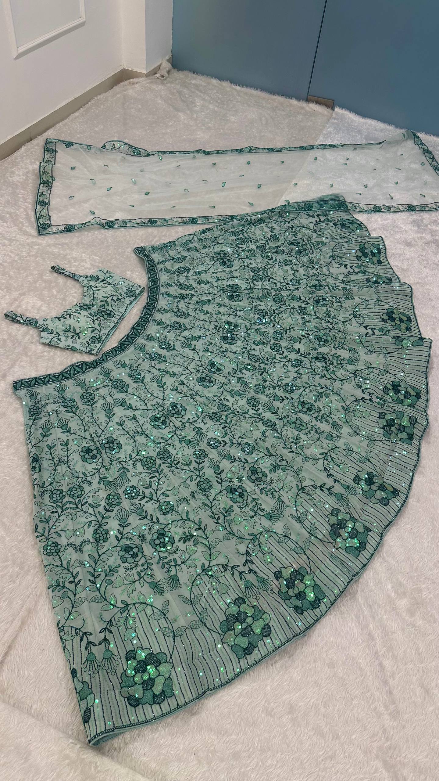 Mint Green Rainbow Sequin Lehenga Choli ClothsVilla