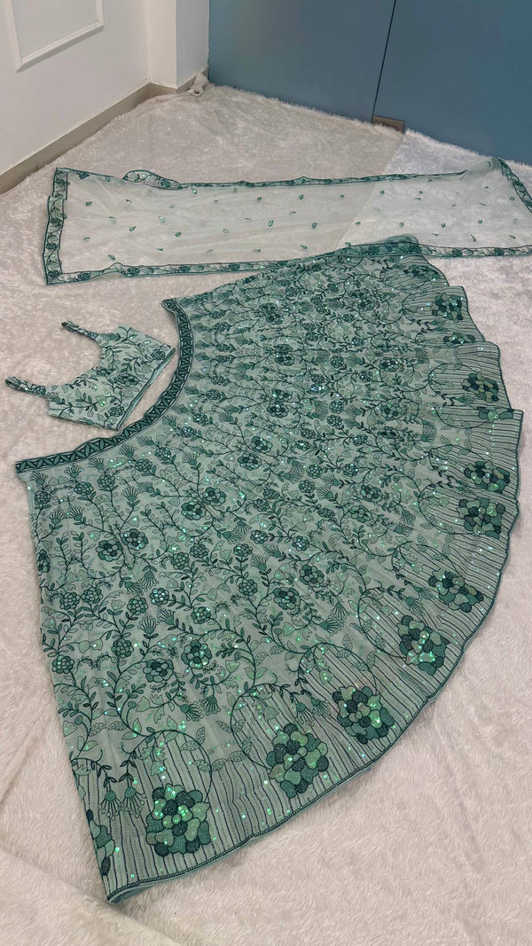 Mint Green Rainbow Sequin Lehenga Choli ClothsVilla