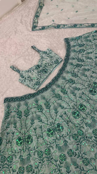 Mint Green Rainbow Sequin Lehenga Choli ClothsVilla