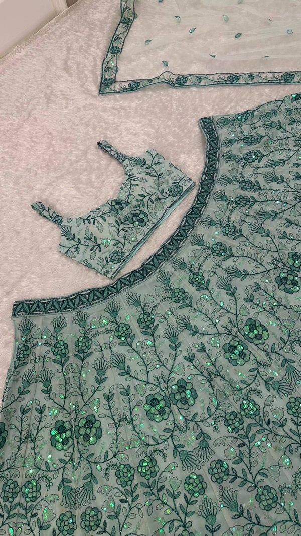 Mint Green Rainbow Sequin Lehenga Choli ClothsVilla