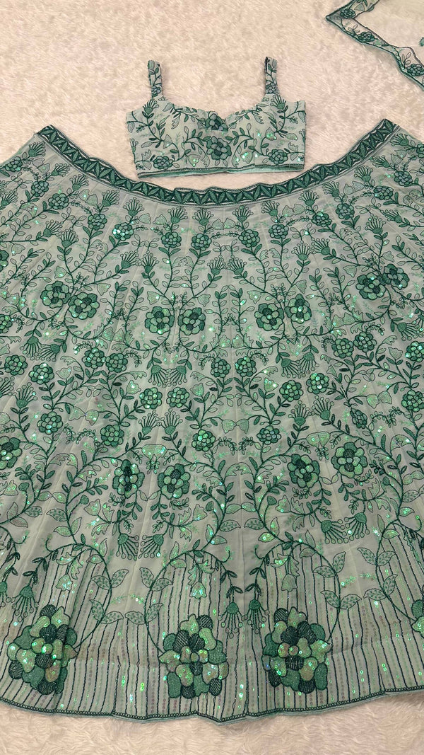 Mint Green Rainbow Sequin Lehenga Choli ClothsVilla
