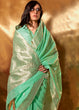 Load image into Gallery viewer, Mint Green Royal Banarasi Silk Saree with Contrast Border &amp; Designer Pallu – Wedding Special ClothsVilla