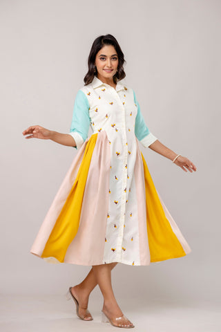 Mix Colour Women's Fully Stitched Cotton Embroidered Kurti with 3/4 Sleeves & 3-Meter Flair ClothsVilla