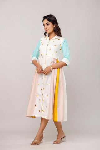 Mix Colour Women's Fully Stitched Cotton Embroidered Kurti with 3/4 Sleeves & 3-Meter Flair ClothsVilla