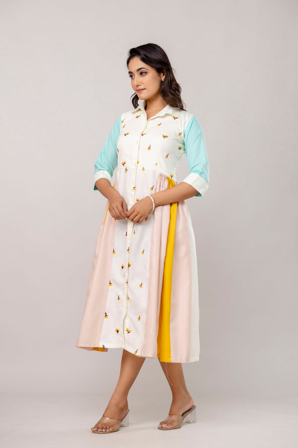 Mix Colour Women's Fully Stitched Cotton Embroidered Kurti with 3/4 Sleeves & 3-Meter Flair ClothsVilla