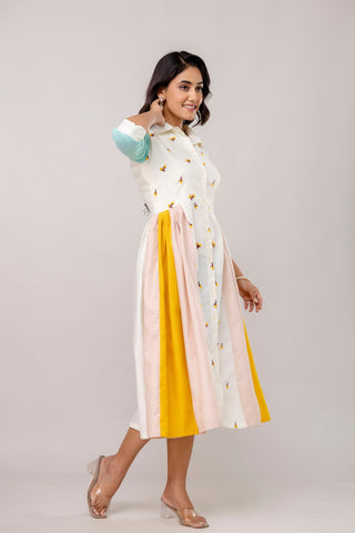 Mix Colour Women's Fully Stitched Cotton Embroidered Kurti with 3/4 Sleeves & 3-Meter Flair ClothsVilla
