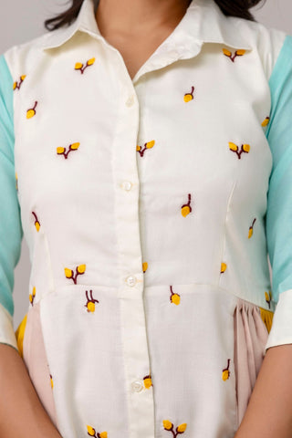 Mix Colour Women's Fully Stitched Cotton Embroidered Kurti with 3/4 Sleeves & 3-Meter Flair ClothsVilla