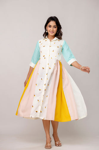 Mix Colour Women's Fully Stitched Cotton Embroidered Kurti with 3/4 Sleeves & 3-Meter Flair ClothsVilla