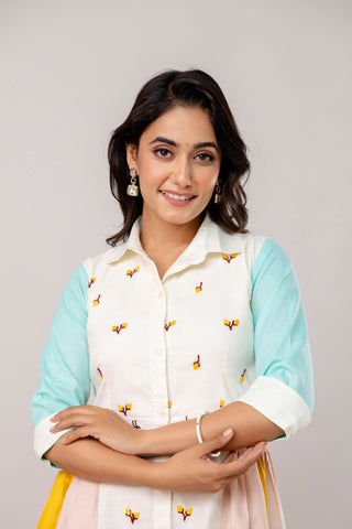 Mix Colour Women's Fully Stitched Cotton Embroidered Kurti with 3/4 Sleeves & 3-Meter Flair ClothsVilla