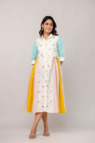 Mix Colour Women's Fully Stitched Cotton Embroidered Kurti with 3/4 Sleeves & 3-Meter Flair ClothsVilla