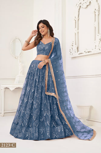 More Peach Butterfly Net Lehenga with Tone-to-Tone Thread Work and Mirror Embroidery ClothsVilla