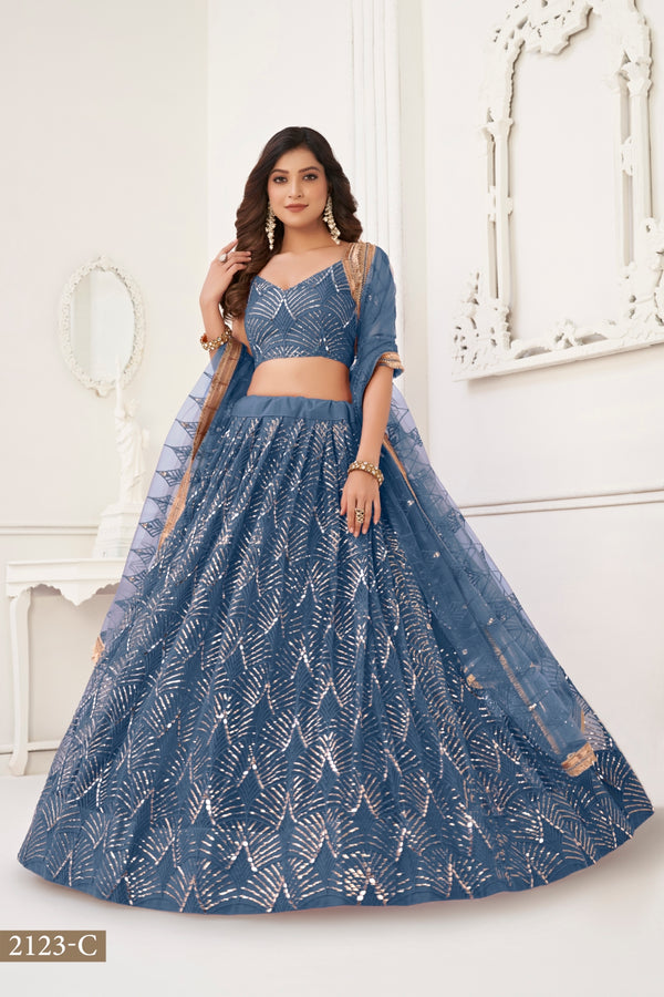 More Peach Butterfly Net Lehenga with Tone-to-Tone Thread Work and Mirror Embroidery ClothsVilla