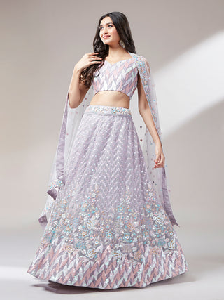 Muave Net heavy Sequinse embroidery Semi-Stitched Lehenga choli & Dupatta Clothsvilla