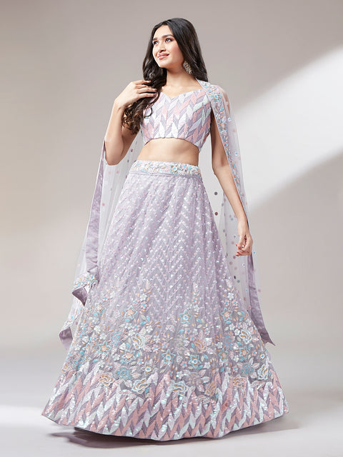 Muave Net heavy Sequinse embroidery Semi-Stitched Lehenga choli & Dupatta Clothsvilla Main image