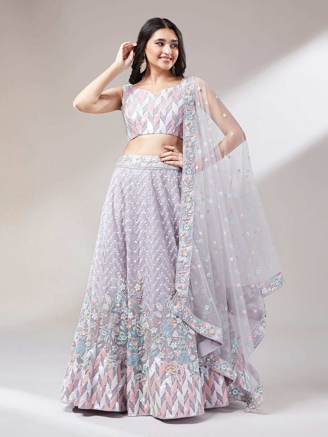 Muave Net heavy Sequinse embroidery Semi-Stitched Lehenga choli & Dupatta Clothsvilla