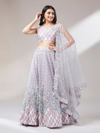 Muave Net heavy Sequinse embroidery Semi-Stitched Lehenga choli & Dupatta Clothsvilla