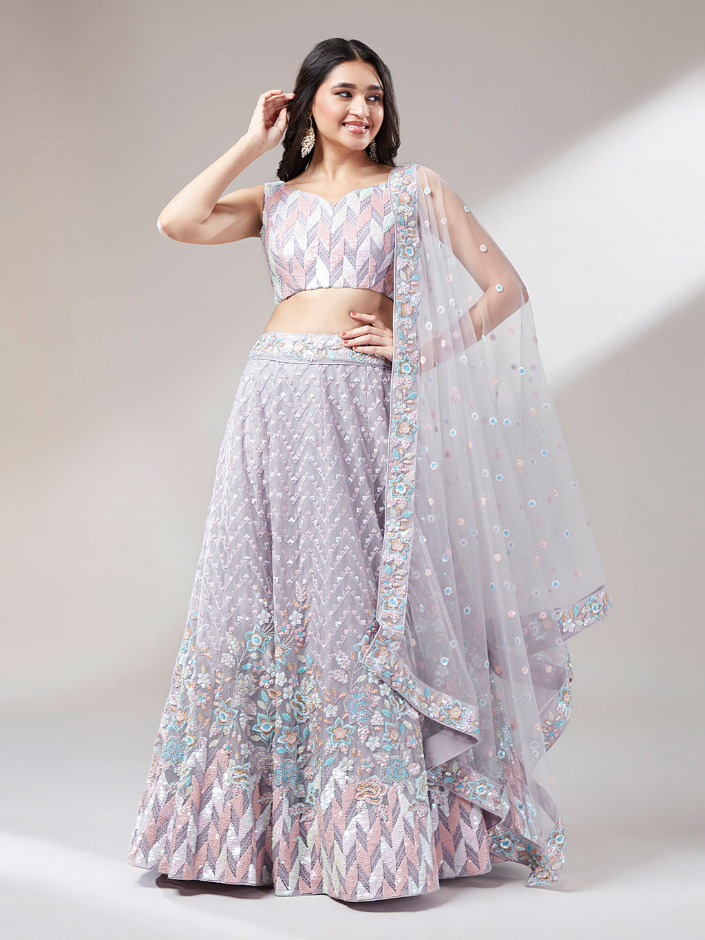 Muave Net heavy Sequinse embroidery Semi-Stitched Lehenga choli & Dupatta Clothsvilla