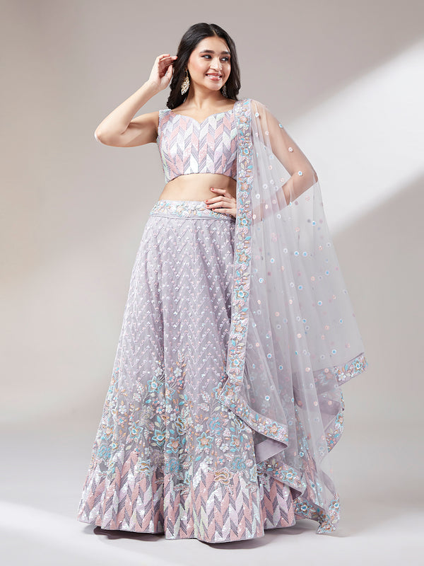 Muave Net heavy Sequinse embroidery Semi-Stitched Lehenga choli & Dupatta Clothsvilla