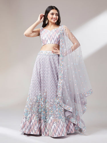 Muave Net heavy Sequinse embroidery Semi-Stitched Lehenga choli & Dupatta Clothsvilla