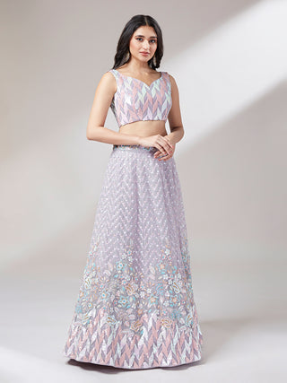 Muave Net heavy Sequinse embroidery Semi-Stitched Lehenga choli & Dupatta Clothsvilla