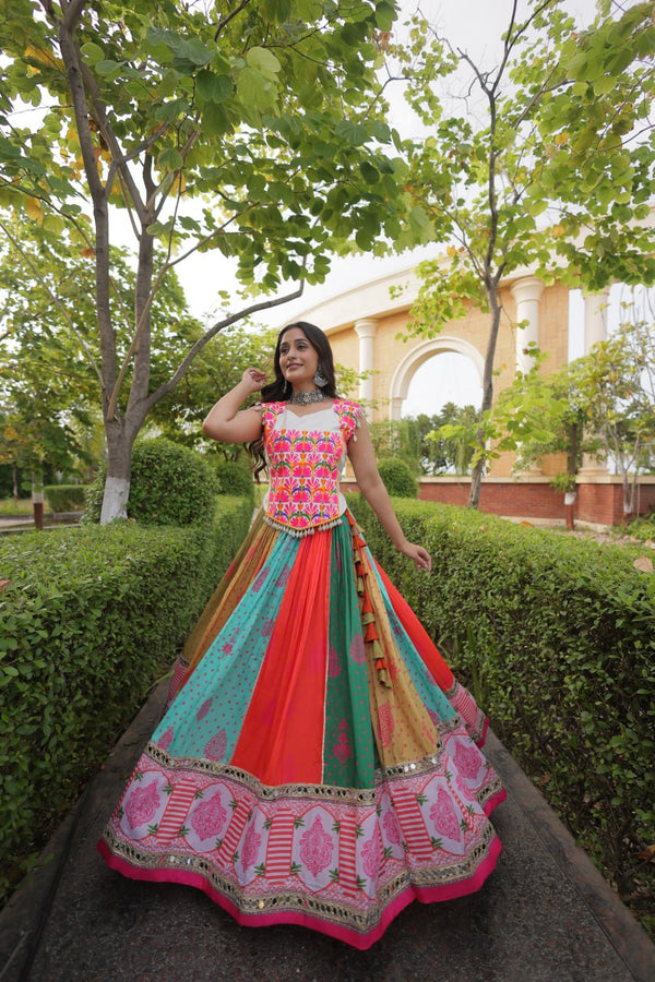 Multi Color Cotton Mirror Work Lehenga Choli ClothsVilla