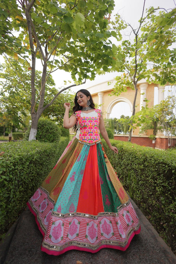 Multi Color Cotton Mirror Work Lehenga Choli ClothsVilla