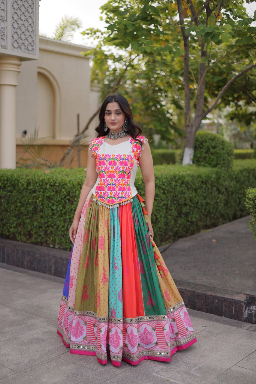 Multi Color Cotton Mirror Work Lehenga Choli ClothsVilla