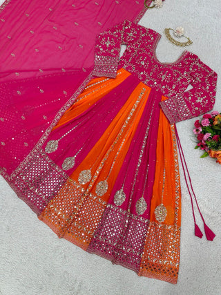Multi Color Designer Fox Georgette Anarkali Set with Diamond Embroidery & Dupatta ClothsVilla