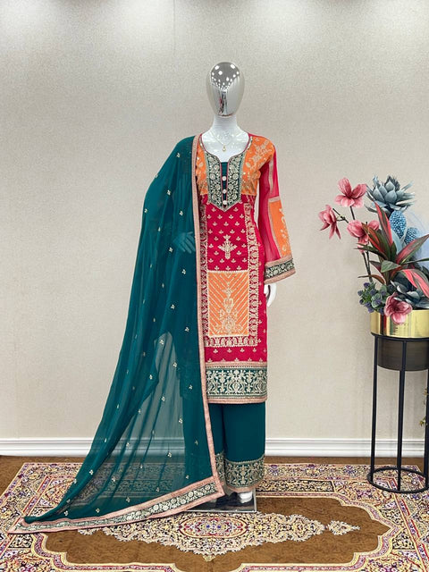 Multi-Color Designer Premium Readymade Top, Palazzo & Dupatta Collection Clothsvilla Main image
