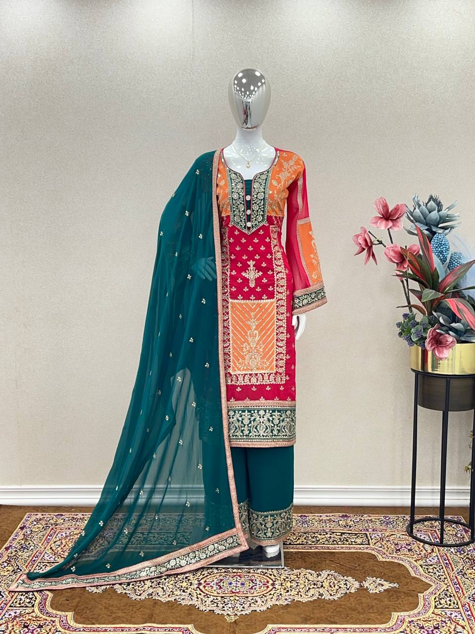 Multi-Color Designer Premium Readymade Top, Palazzo & Dupatta Collection Clothsvilla Main image