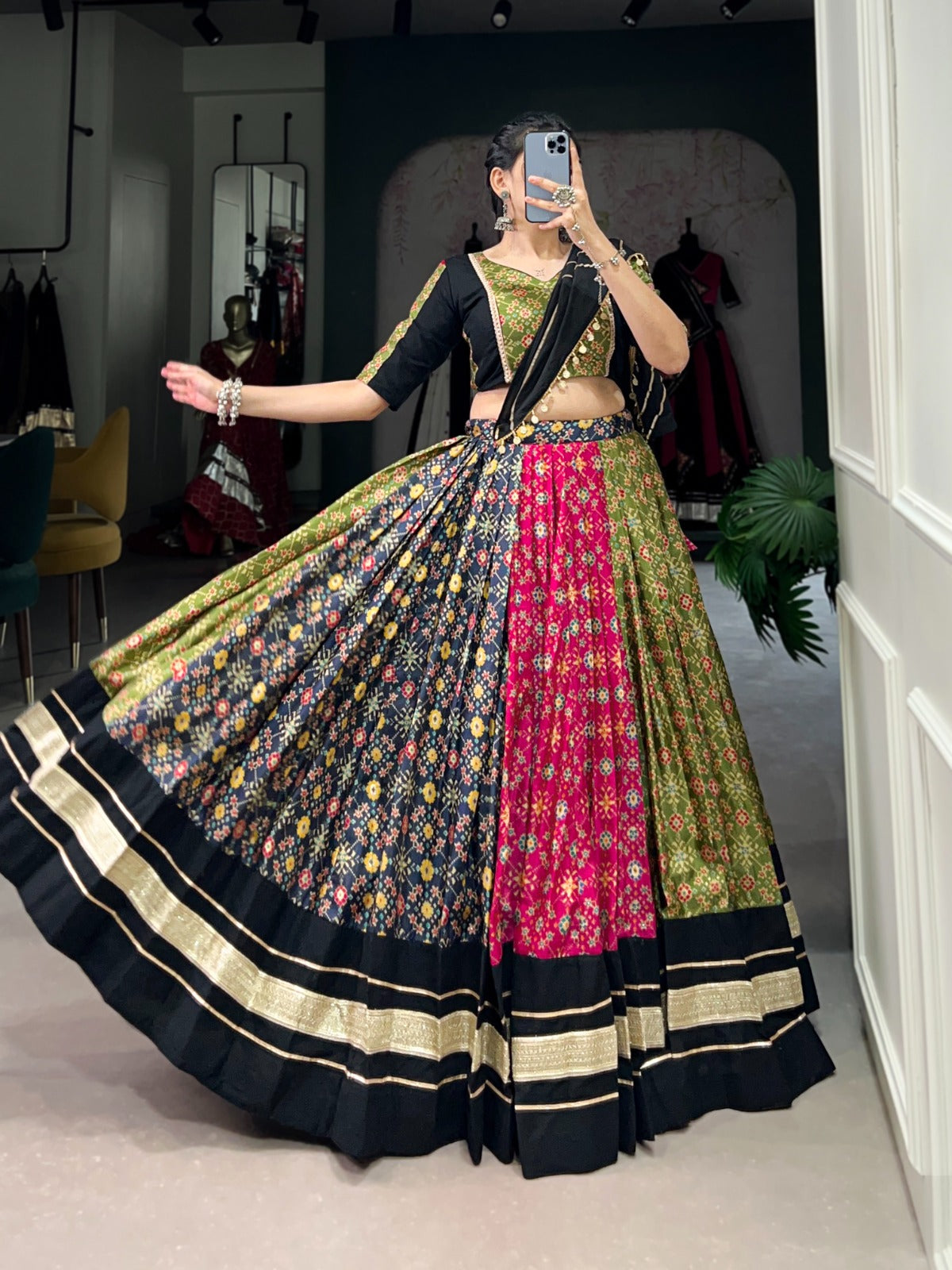 Multi Color Dola Silk & Pure Cotton Lehenga Choli Set ClothsVilla Main image