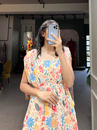 Multi Color Effortlessly Elegant Floral Georgette Gown ClothsVilla
