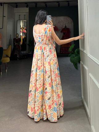 Multi Color Effortlessly Elegant Floral Georgette Gown ClothsVilla