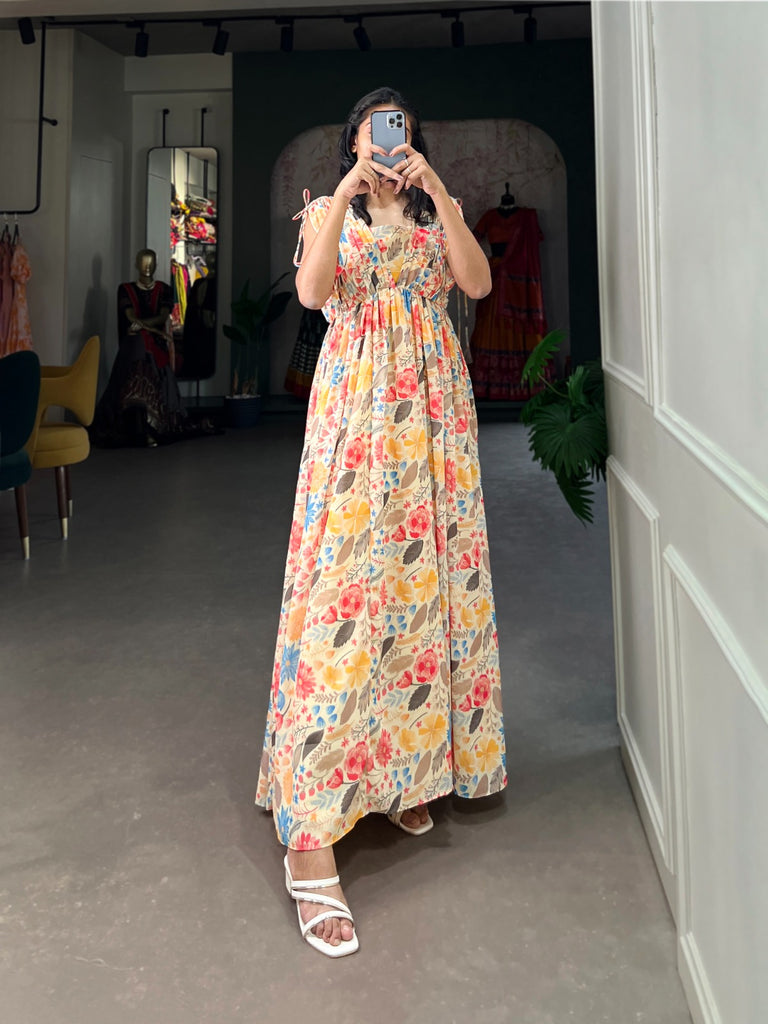 Multi Color Effortlessly Elegant Floral Georgette Gown ClothsVilla