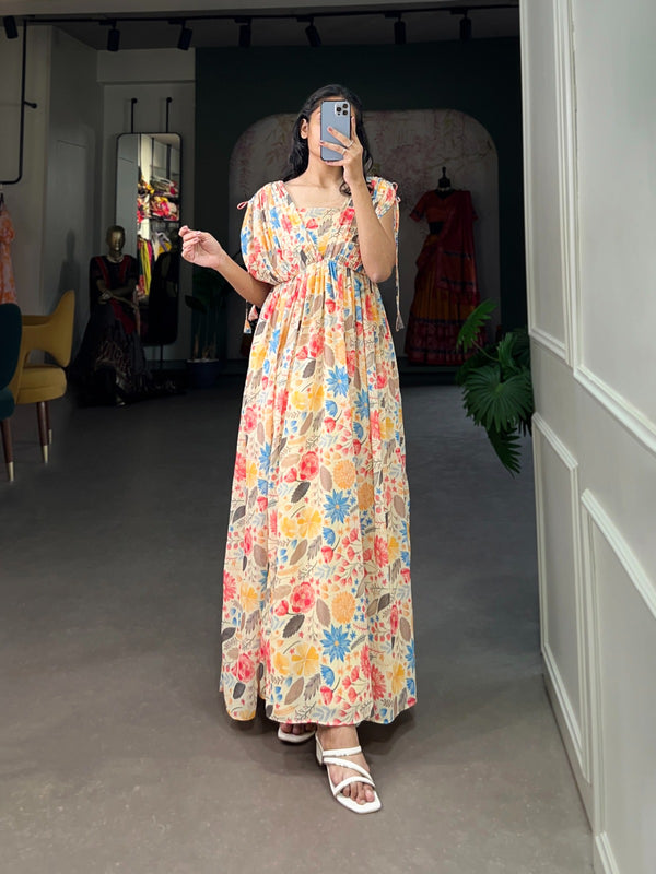 Multi Color Effortlessly Elegant Floral Georgette Gown ClothsVilla