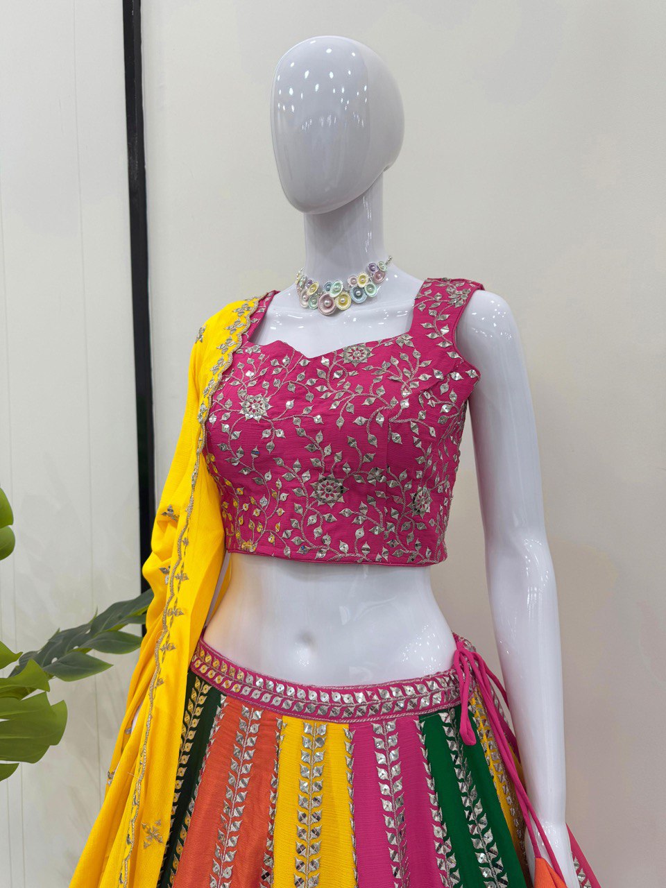 Multi Color Elegant Chinon Silk Sequins Embroidered Lehenga Set ClothsVilla