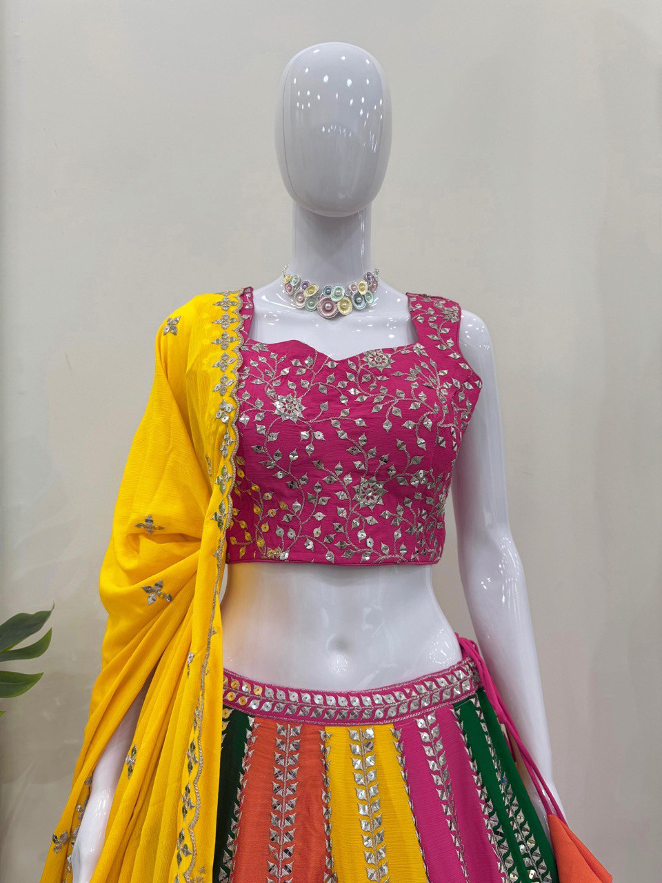 Multi Color Elegant Chinon Silk Sequins Embroidered Lehenga Set ClothsVilla