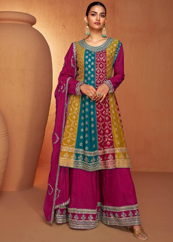 Multi Color Embroidered Chinon Salwar Suit with Dupatta ClothsVilla