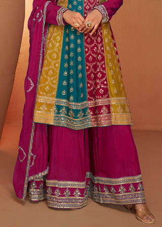Multi Color Embroidered Chinon Salwar Suit with Dupatta ClothsVilla