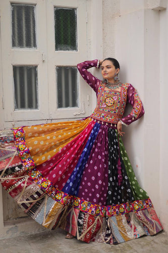 Multi Color Georgette Printed Full-Stitched Lehenga Set with Kutchi Gamthi & Vintage Embellished Work – Kali Stitch Flair ClothsVilla