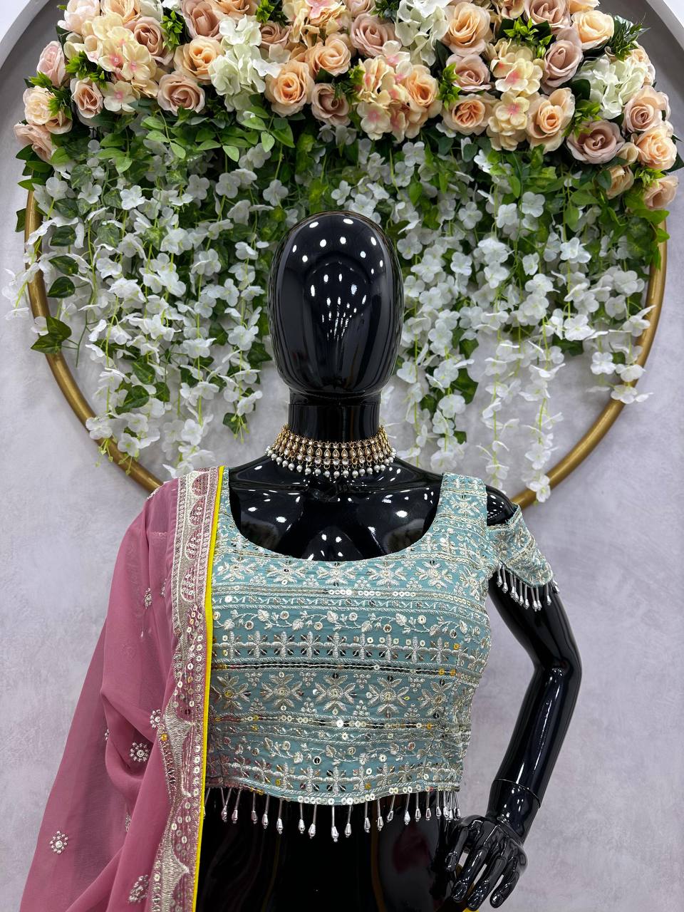 Multi Color Glam Luxe Faux Georgette Semi-Stitched Lehenga Set with 9mm Sequence & Fancy Lace Detailing ClothsVilla