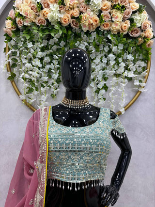 Multi Color Glam Luxe Faux Georgette Semi-Stitched Lehenga Set with 9mm Sequence & Fancy Lace Detailing ClothsVilla