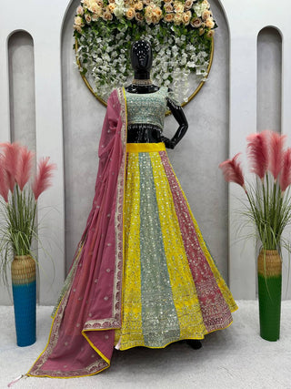 Multi Color Glam Luxe Faux Georgette Semi-Stitched Lehenga Set with 9mm Sequence & Fancy Lace Detailing ClothsVilla