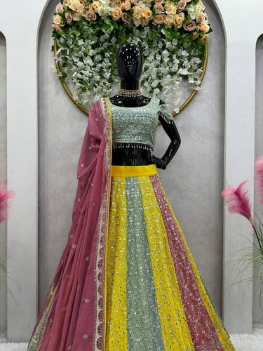 Multi Color Glam Luxe Faux Georgette Semi-Stitched Lehenga Set with 9mm Sequence & Fancy Lace Detailing ClothsVilla