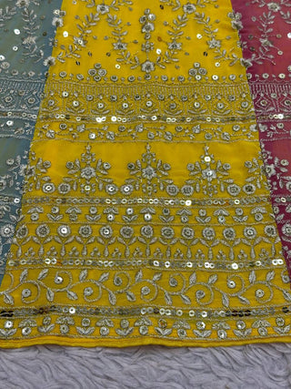 Multi Color Glam Luxe Faux Georgette Semi-Stitched Lehenga Set with 9mm Sequence & Fancy Lace Detailing ClothsVilla